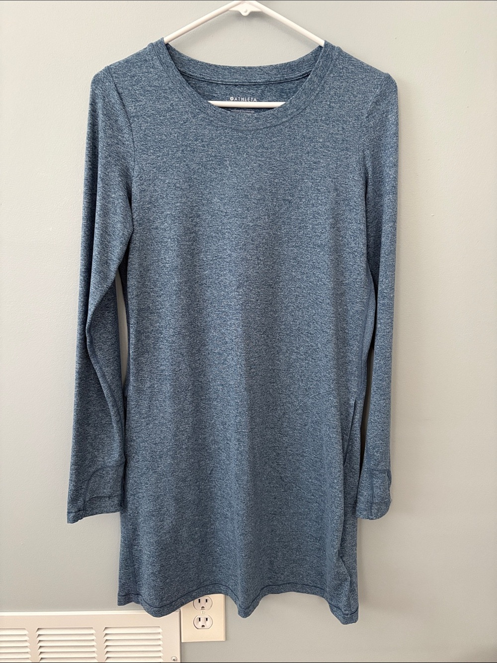 Athleta Heathered Slate Blue Long-Sleeve Crew Dress